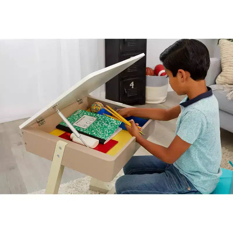 Scrivania in legno per bambini con contenitore, Tavolo a misura di bambino per l'apprendimento e le attività creative