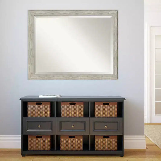 Specchio da parete incorniciato in metallo craquelé 45" x 35", Argento, Rettangolare moderno smussato