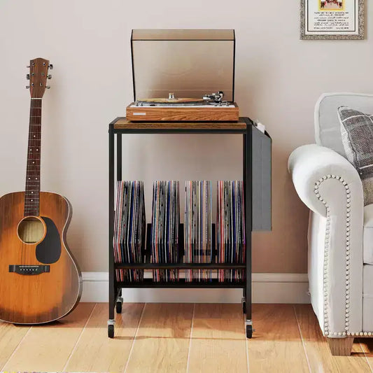 Mobiletto Porta Giradischi Vintage con Ripiani Contenitore per Dischi in Vinile, Giradischi e Apparecchiature Audio