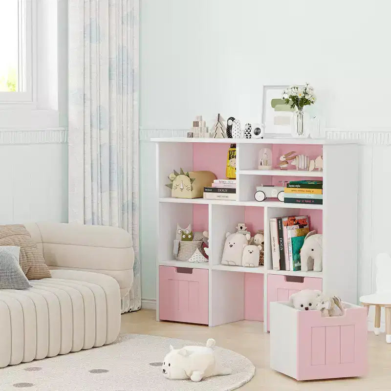 Libreria per bambini con 3 cassetti rimovibili e 6 armadietti, scaffale portaoggetti per giocattoli e libri per la cameretta dei bambini, la sala giochi e l'asilo nido