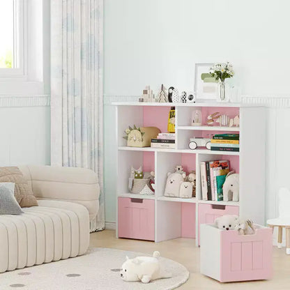 Libreria per bambini con 3 cassetti rimovibili e 6 armadietti, scaffale portaoggetti per giocattoli e libri per la cameretta dei bambini, la sala giochi e l'asilo nido
