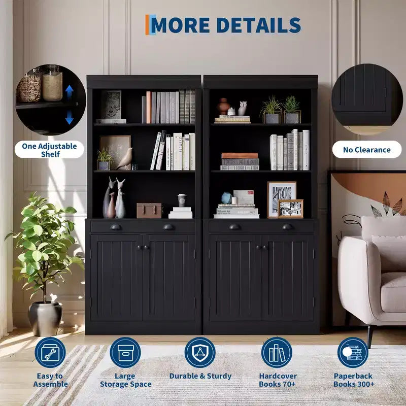 Libreria con Ante, Scaffale a 5 Ripiani da Pavimento a Soffitto con 1 Cassetto, Libreria Alta 180 cm Bianca per Ufficio Domestico, Soggiorno