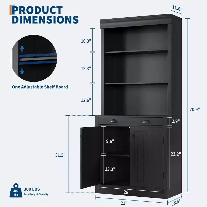 Libreria con Ante, Scaffale a 5 Ripiani da Pavimento a Soffitto con 1 Cassetto, Libreria Alta 180 cm Bianca per Ufficio Domestico, Soggiorno