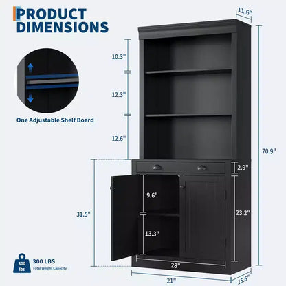 Libreria con Ante, Scaffale a 5 Ripiani da Pavimento a Soffitto con 1 Cassetto, Libreria Alta 180 cm Bianca per Ufficio Domestico, Soggiorno