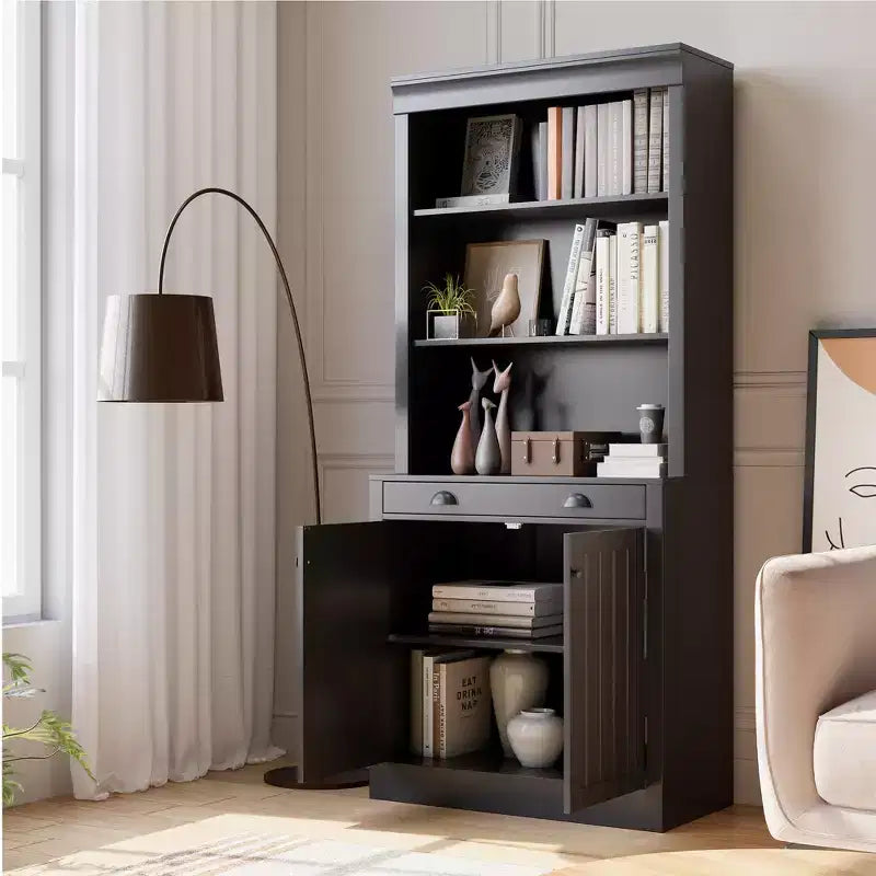 Libreria con Ante, Scaffale a 5 Ripiani da Pavimento a Soffitto con 1 Cassetto, Libreria Alta 180 cm Bianca per Ufficio Domestico, Soggiorno
