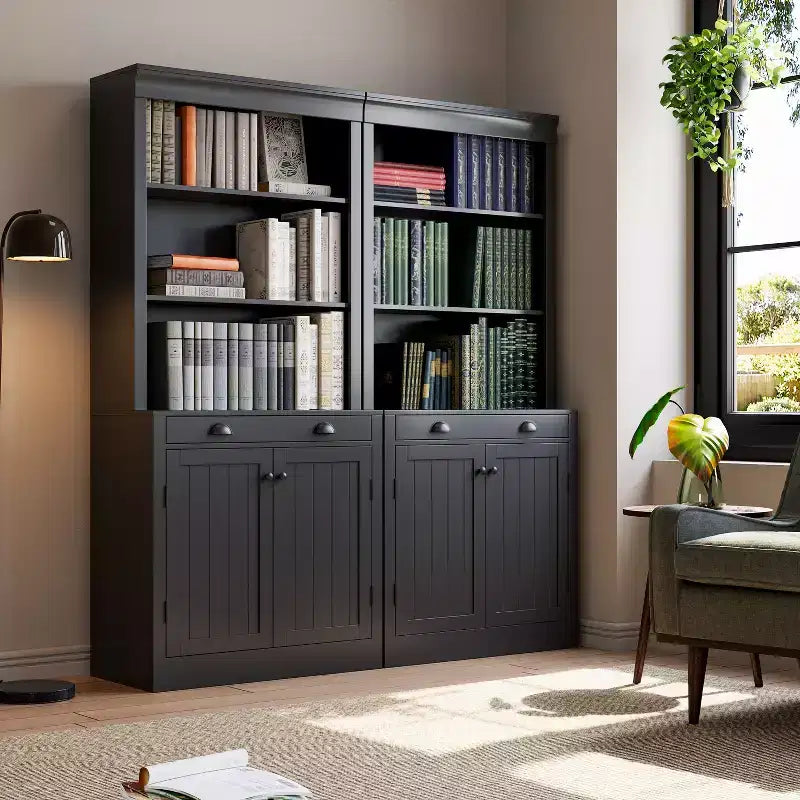 Libreria con Ante, Scaffale a 5 Ripiani da Pavimento a Soffitto con 1 Cassetto, Libreria Alta 180 cm Bianca per Ufficio Domestico, Soggiorno