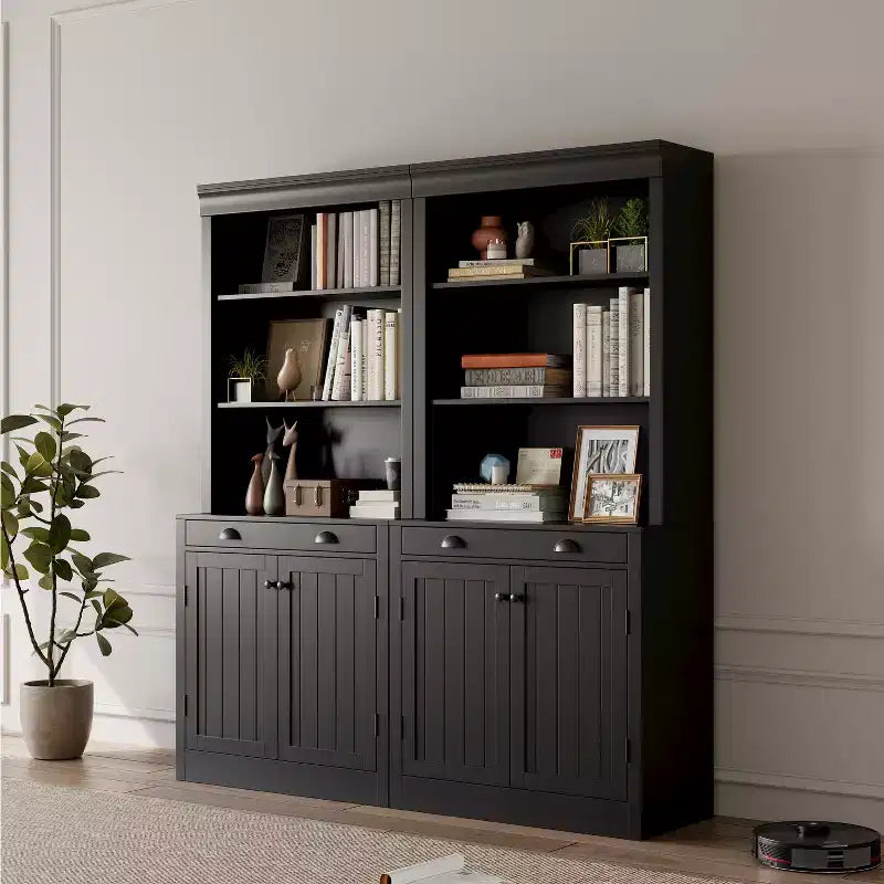 Libreria con Ante, Scaffale a 5 Ripiani da Pavimento a Soffitto con 1 Cassetto, Libreria Alta 180 cm Bianca per Ufficio Domestico, Soggiorno