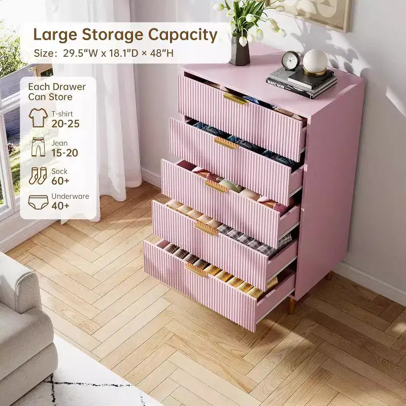 Cassettiera moderna in legno con maniglie dorate, mobile alto per un'organizzazione efficiente, cassettiera organizer per camera da letto, soggiorno
