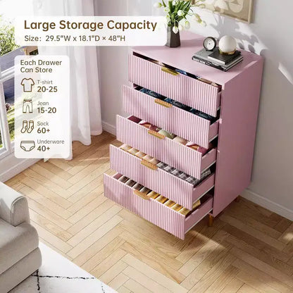 Cassettiera moderna in legno con maniglie dorate, mobile alto per un'organizzazione efficiente, cassettiera organizer per camera da letto, soggiorno