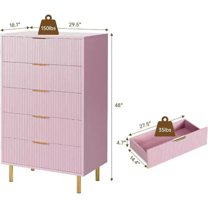 Cassettiera moderna in legno con maniglie dorate, mobile alto per un'organizzazione efficiente, cassettiera organizer per camera da letto, soggiorno