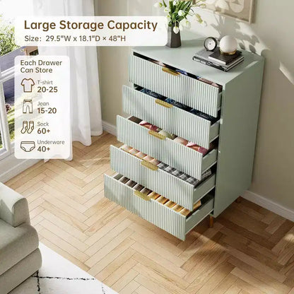Cassettiera moderna in legno con maniglie dorate, mobile alto per un'organizzazione efficiente, cassettiera organizer per camera da letto, soggiorno