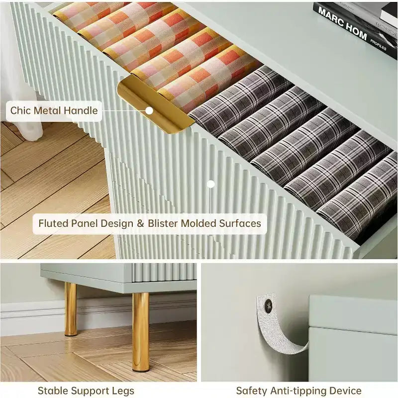 Cassettiera moderna in legno con maniglie dorate, mobile alto per un'organizzazione efficiente, cassettiera organizer per camera da letto, soggiorno