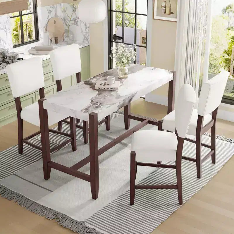 Tavolo da pranzo moderno da 47.5" con finitura effetto marmo e gambe rinforzate per cucina o soggiorno