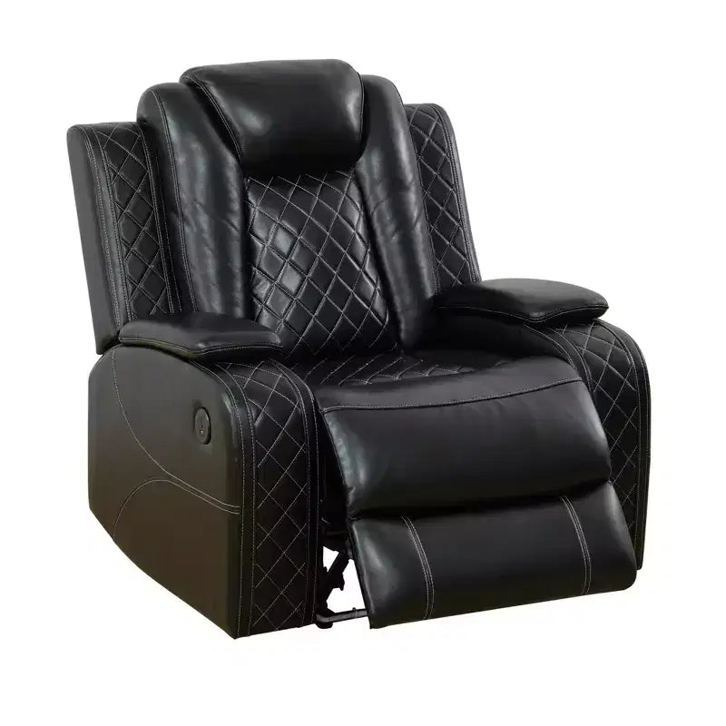 Poltrona reclinabile elettrica, poltrona reclinabile in pelle con ricarica USB, illuminazione a LED, colore nero
