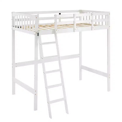 Letto a soppalco Twin Wood con Stazione di Ricarica e LED, Pioli Piatti, Sponda 15", Bianco