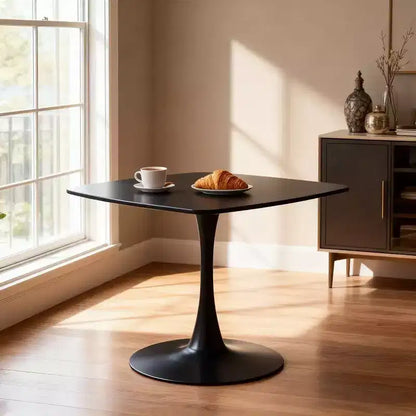 Tavolo da pranzo a piedistallo quadrato da 60 cm, stile caffè moderno per spazi compatti, base nera opaca