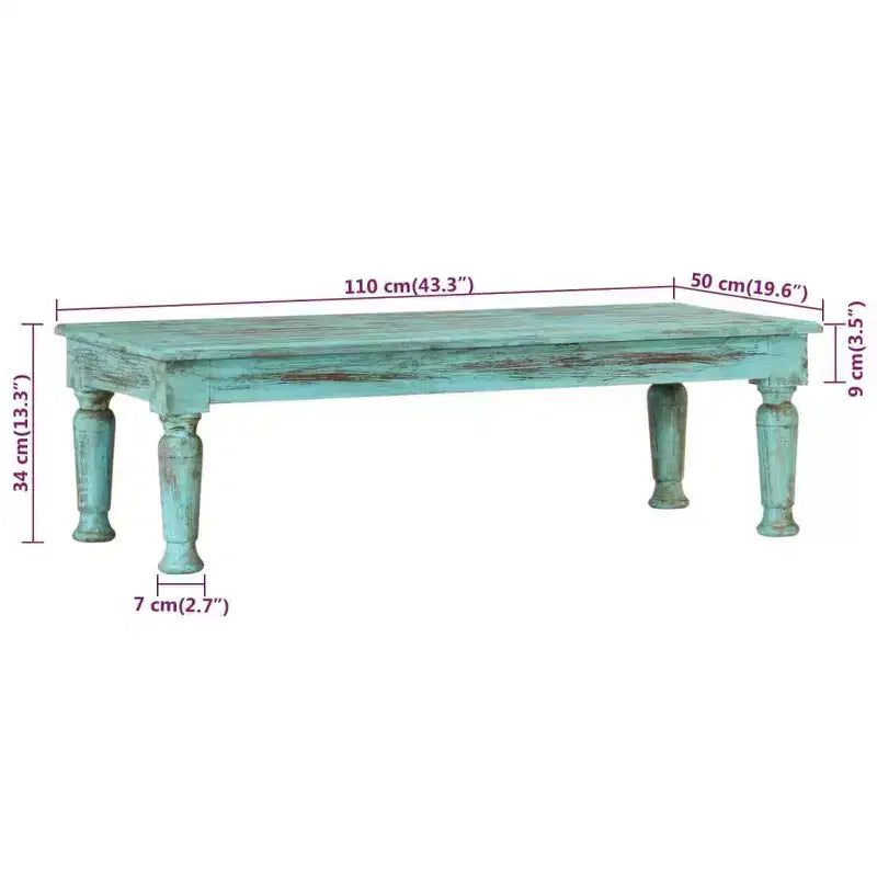 Tavolino da Caffè in Legno Massello Riciclato Multicolore, 110 x 50 x 34 cm