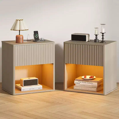 Nightstand, recessed nightstand with socket and L lamp, large modern wide nightstand for bedroom, living room, sofa, home office, 2-pack
