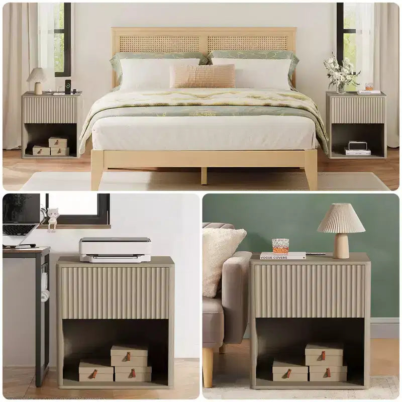 Comodino, comodino a incasso con presa e lampada a L, comodino moderno grande e ampio per camera da letto, soggiorno, divano, ufficio domestico, confezione da 2