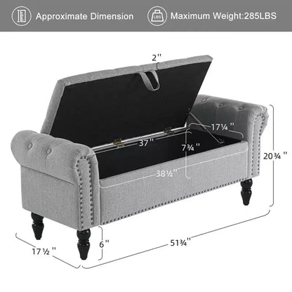 Panca-Ottomana Contenitore di Grandi Dimensioni Rivestita in Lino Trapuntato a Bottoni da 51", per Camera da Letto o Ingresso