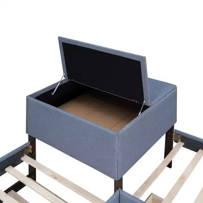 Letto a piattaforma a L una piazza e mezza, struttura letto in legno con letto estraibile e 2 cassetti e tavolino incorporato per camera da letto, grigio