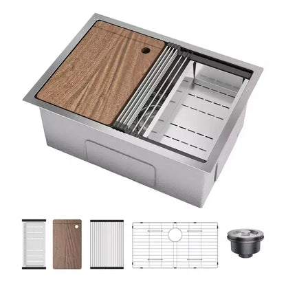 Lavello da Cucina Sottotop in Acciaio Inossidabile, 27x19x10 Pollici, Vasca Singola, Bacinella Profonda per una Facile Installazione sul Piano di Lavoro