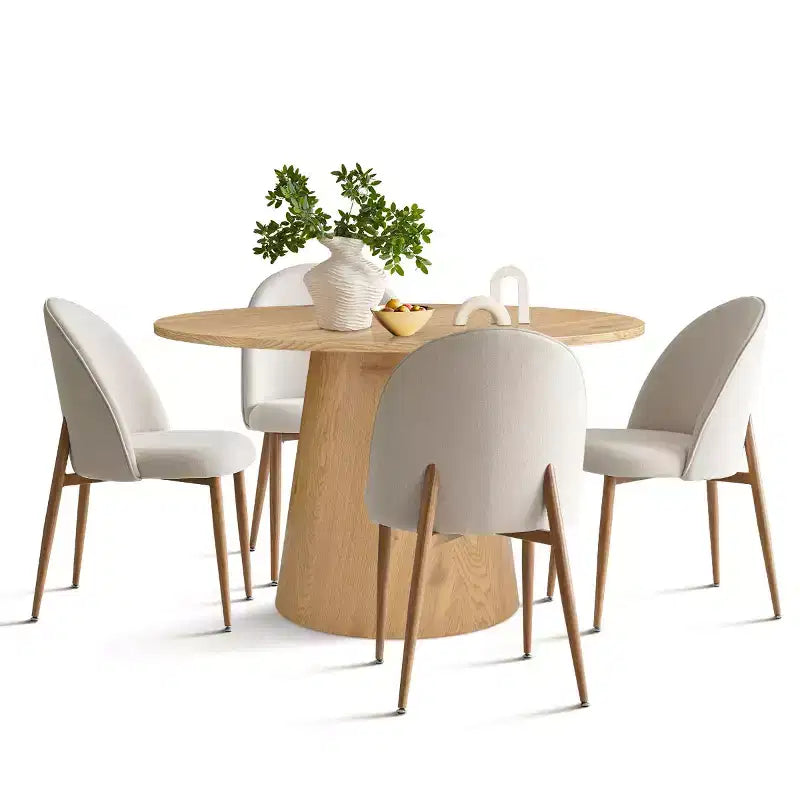 Tavolo da pranzo rotondo con piedistallo in rovere da 46" con 4 sedie imbottite, gambe in metallo color rovere, 4 posti a sedere