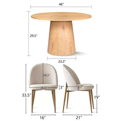 Tavolo da pranzo rotondo con piedistallo in rovere da 46" con 4 sedie imbottite, gambe in metallo color rovere, 4 posti a sedere