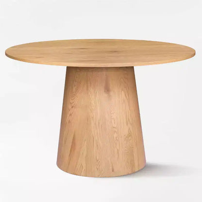 Tavolo da pranzo rotondo con piedistallo in rovere da 46" con 4 sedie imbottite, gambe in metallo color rovere, 4 posti a sedere