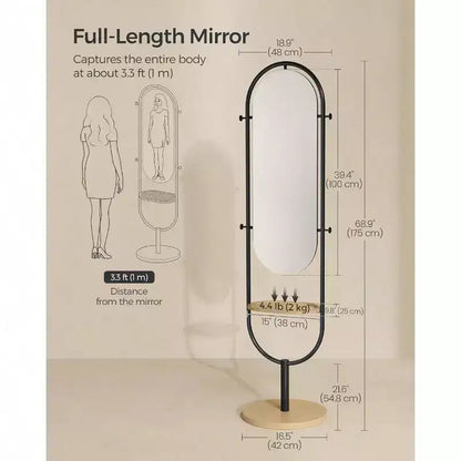 Specchio a figura intera, design 3 in 1 pluripremiato. In rovere beige e nero inchiostro per l'arredamento del soggiorno e della camera da letto