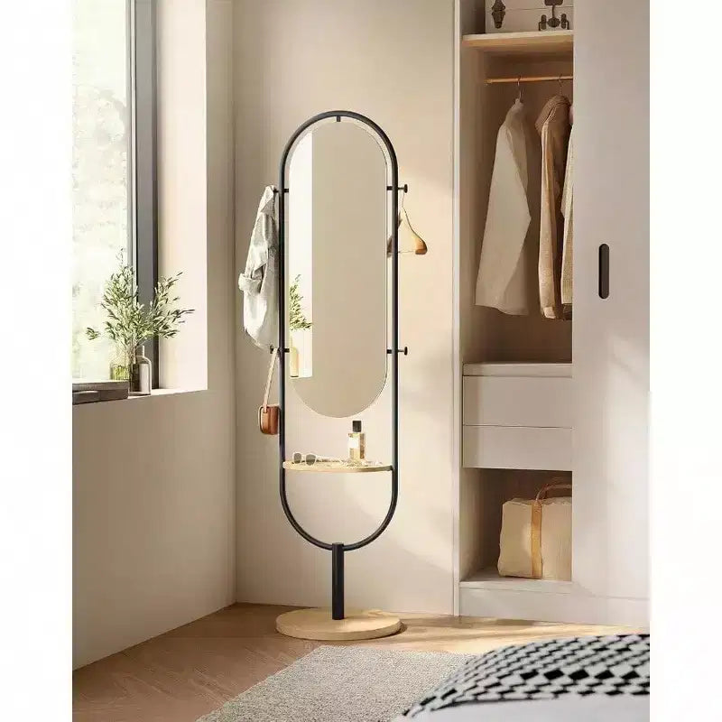 Specchio a figura intera, design 3 in 1 pluripremiato. In rovere beige e nero inchiostro per l'arredamento del soggiorno e della camera da letto