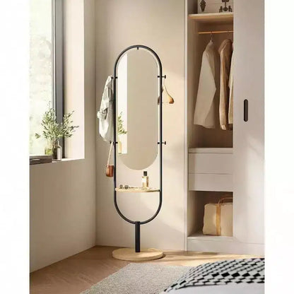 Specchio a figura intera, design 3 in 1 pluripremiato. In rovere beige e nero inchiostro per l'arredamento del soggiorno e della camera da letto