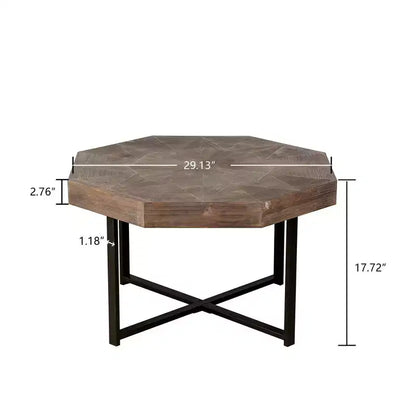 Tavolino da caffè ottagonale vintage da 73,9 cm per soggiorno, tavolino centrale in legno con base a croce in acciaio