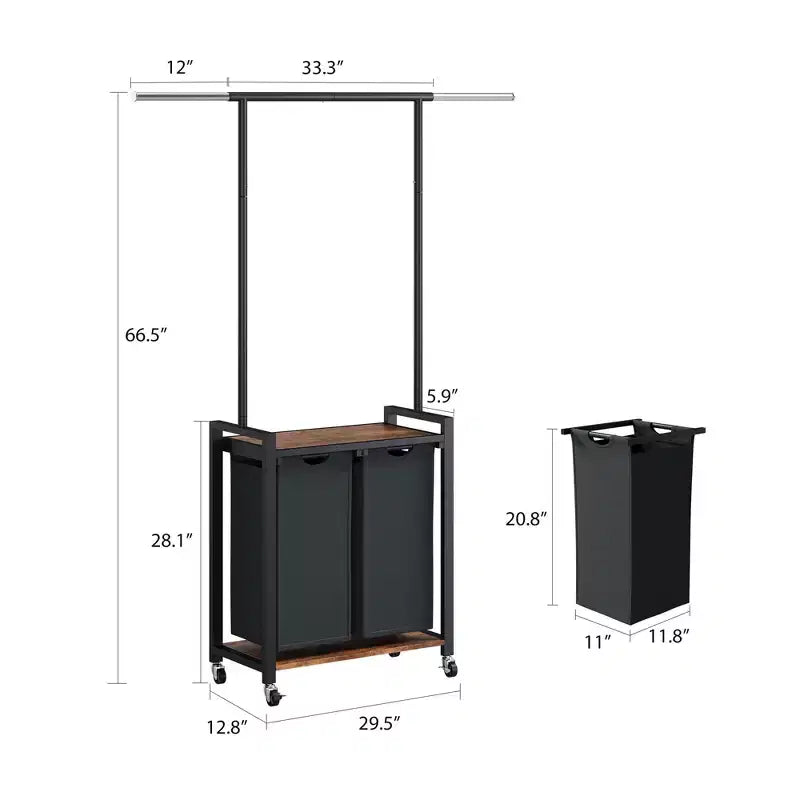 Carrello Portabiancheria con 2/3/4 Scomparti, Cesto Portabiancheria con Ruote, Appendiabiti e Ripiano, Organizzatore per la Lavanderia con Ruote Bloccabili, Stazione di Piegatura
