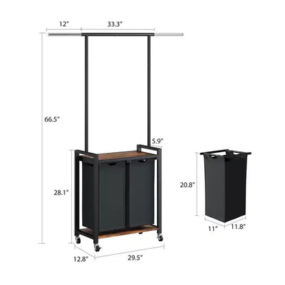 Carrello Portabiancheria con 2/3/4 Scomparti, Cesto Portabiancheria con Ruote, Appendiabiti e Ripiano, Organizzatore per la Lavanderia con Ruote Bloccabili, Stazione di Piegatura