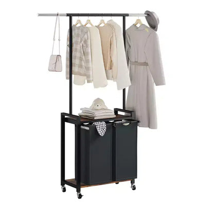 Carrello Portabiancheria con 2/3/4 Scomparti, Cesto Portabiancheria con Ruote, Appendiabiti e Ripiano, Organizzatore per la Lavanderia con Ruote Bloccabili, Stazione di Piegatura