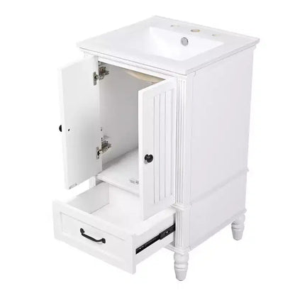 Mobiletto da bagno piccolo da 20" con lavabo, mobiletto da terra in legno con cassetti e ante, bianco