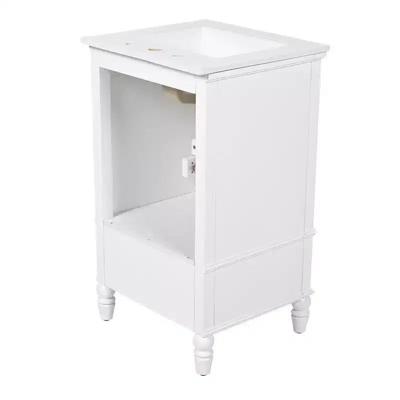 Mobiletto da bagno piccolo da 20" con lavabo, mobiletto da terra in legno con cassetti e ante, bianco