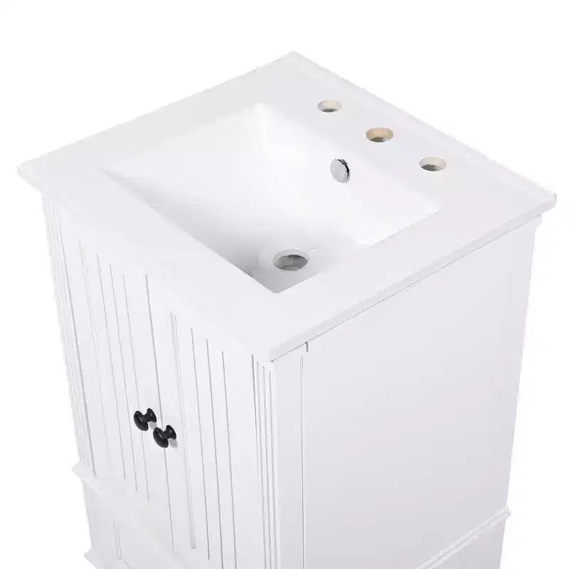 Mobiletto da bagno piccolo da 20" con lavabo, mobiletto da terra in legno con cassetti e ante, bianco