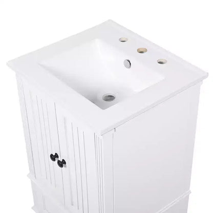 Mobiletto da bagno piccolo da 20" con lavabo, mobiletto da terra in legno con cassetti e ante, bianco