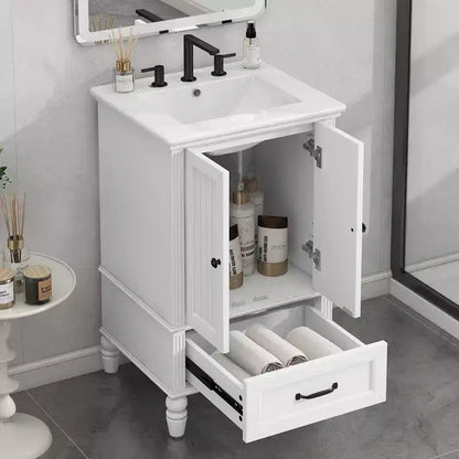 Mobiletto da bagno piccolo da 20" con lavabo, mobiletto da terra in legno con cassetti e ante, bianco