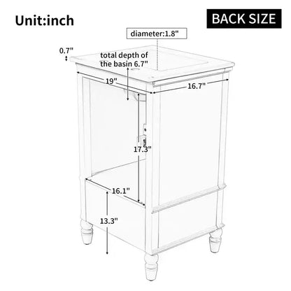 Mobiletto da bagno piccolo da 20" con lavabo, mobiletto da terra in legno con cassetti e ante, bianco