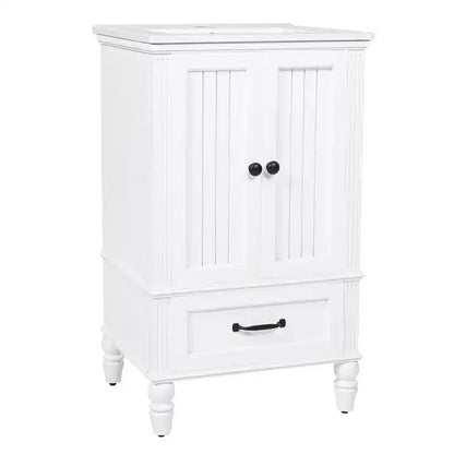 Mobiletto da bagno piccolo da 20" con lavabo, mobiletto da terra in legno con cassetti e ante, bianco