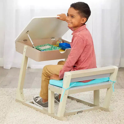 Scrivania in legno per bambini con contenitore, Tavolo a misura di bambino per l'apprendimento e le attività creative
