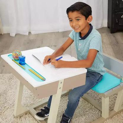 Scrivania in legno per bambini con contenitore, Tavolo a misura di bambino per l'apprendimento e le attività creative