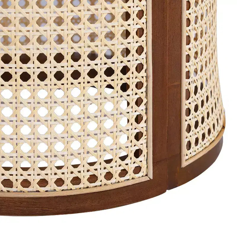 Tavolino Rotondo in Rattan da 15,7", Tavolino d'Appoggio in Legno Massello di Gomma per Soggiorno o Camera da Letto