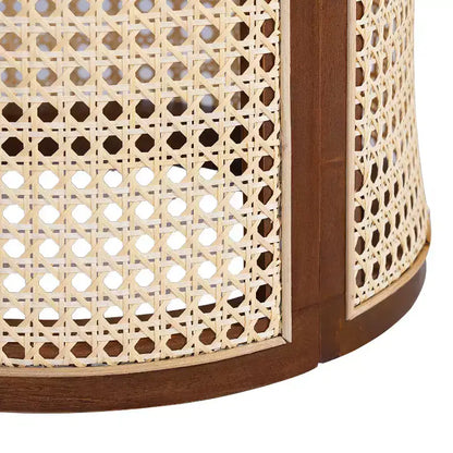 Tavolino Rotondo in Rattan da 15,7", Tavolino d'Appoggio in Legno Massello di Gomma per Soggiorno o Camera da Letto
