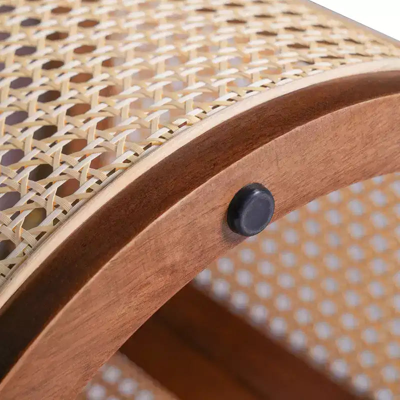 Tavolino Rotondo in Rattan da 15,7", Tavolino d'Appoggio in Legno Massello di Gomma per Soggiorno o Camera da Letto