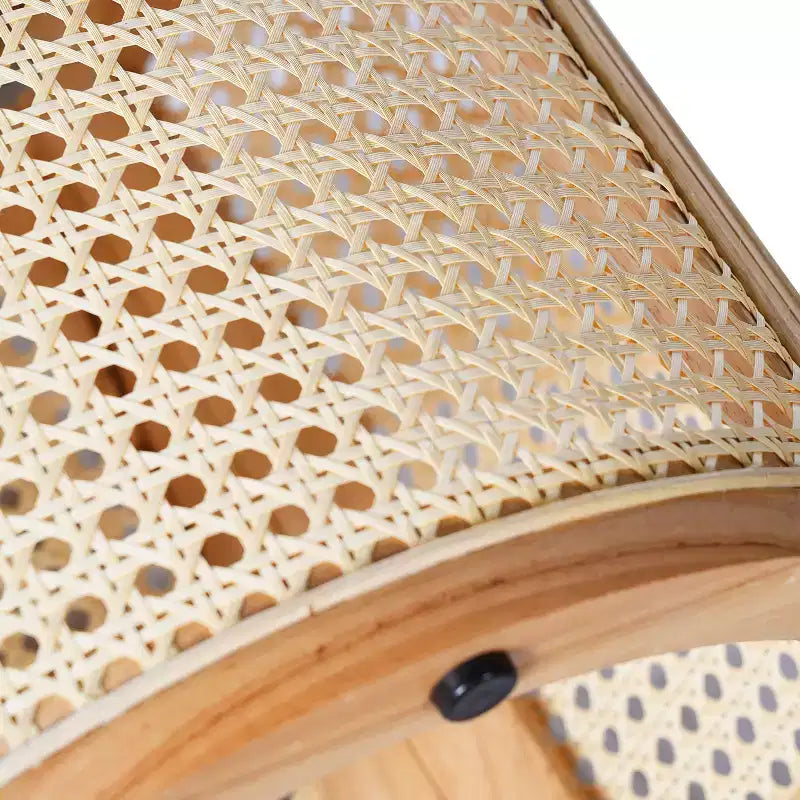 Tavolino Rotondo in Rattan da 15,7", Tavolino d'Appoggio in Legno Massello di Gomma per Soggiorno o Camera da Letto