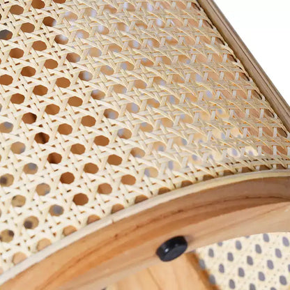 Tavolino Rotondo in Rattan da 15,7", Tavolino d'Appoggio in Legno Massello di Gomma per Soggiorno o Camera da Letto